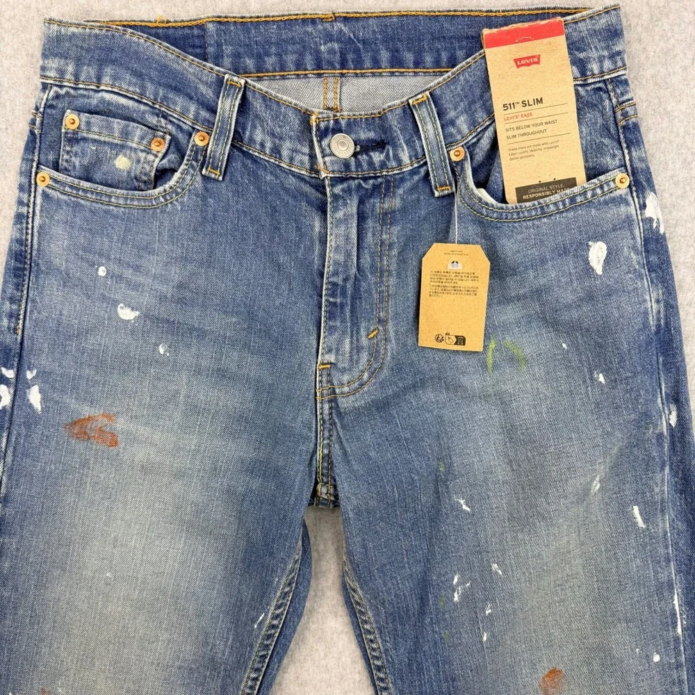 NWT Levis 511 Slim Fit Jeans Mens 30x32 Paint Splatter Distressed 04511-5534